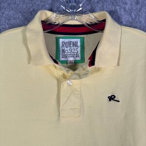 Ruehl No 925 Shirt Mens Size Large Yellow Short Sleeve Polo Embroidered Y2K